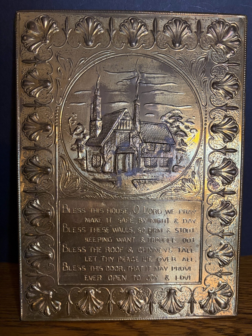 Vintage Brass Bless This House Wall Plaque Mid-Century Made In England